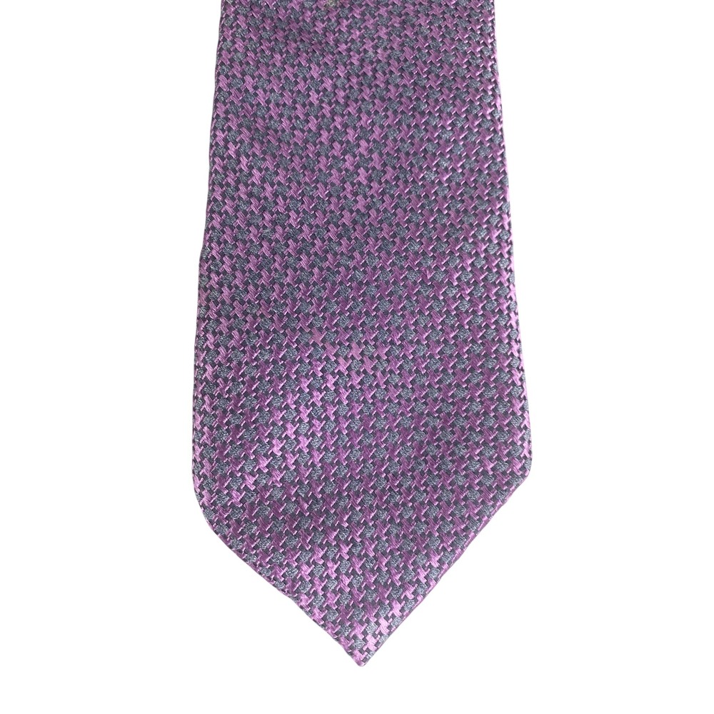 Croft & Barrow Mens Silk Necktie Purple Grey Micro Houndstooth Silk Tie 57x4